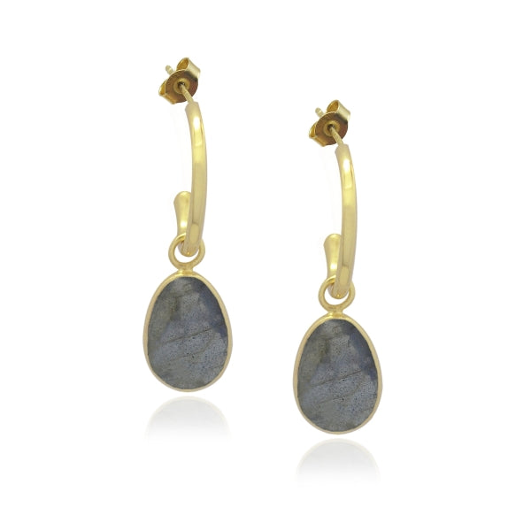 Creolen met edelsteen - goldplated zilver - 12 x 8 mm