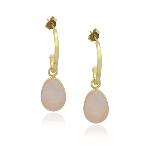 Creolen met edelsteen - goldplated zilver - 12 x 8 mm · Rozenkwarts