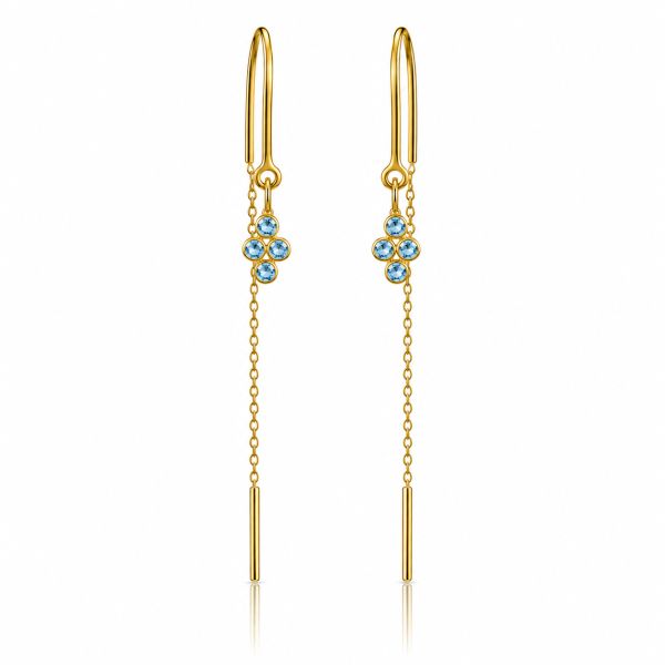 Goldplated doortrek oorhangers met gefacetteerde edelstenen - goldplated zilver - 3 mm · Blauwe Topaas · productfoto · steen:blauwe-topaas