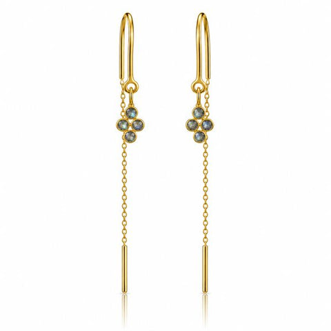 Goldplated doortrek oorhangers met gefacetteerde edelstenen - goldplated zilver - 3 mm · Labradoriet