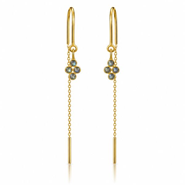 Goldplated doortrek oorhangers met gefacetteerde edelstenen - goldplated zilver - 3 mm · Labradoriet · productfoto · steen:labradoriet