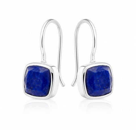 Zilveren oorhangers met facet geslepen edelstenen - 925 zilver - 7 mm · Lapis Lazuli