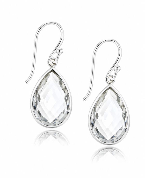 Zilveren oorhangers met gefacetteerde druppelvormig in kap gezette edelsteen - 925 zilver - 30 x 11 mm