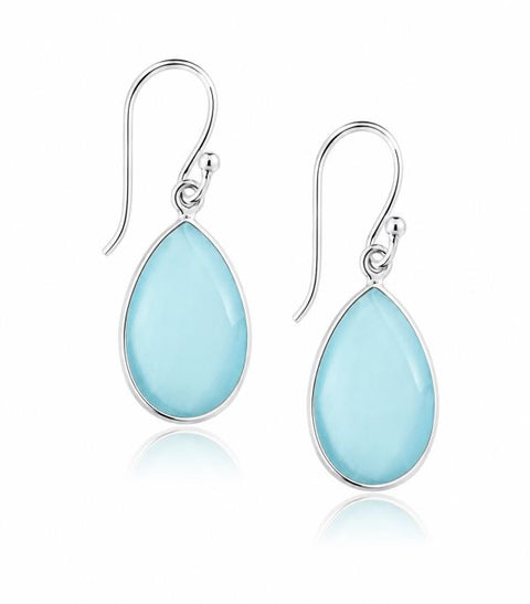 Zilveren oorhangers met gefacetteerde druppelvormig in kap gezette edelsteen - 925 zilver - 30 x 11 mm · Chalcedoon 16 x 10 mm
