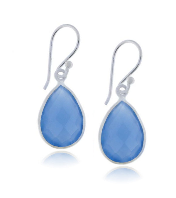 Zilveren oorhangers met Blauwe Chalcedoon edelstenen