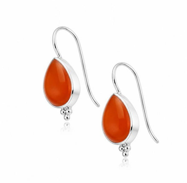Zilveren oorhangers met druppelvormig in kap gezette edelsteen - 925 zilver - 25 x 9 mm