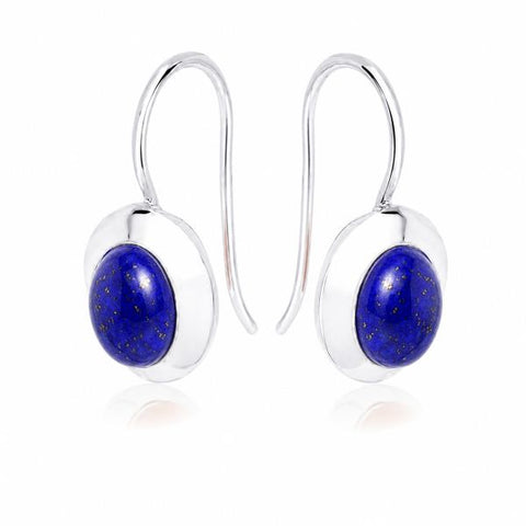 Zilveren oorhangers met ovale edelstenen - 925 zilver - 9 x 7 mm · Lapis Lazuli
