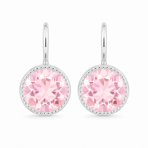 Zilveren oorhangers met rond gefacetteerd in kap gezette edelsteen - 925 zilver - 10 mm · Rozenkwarts
