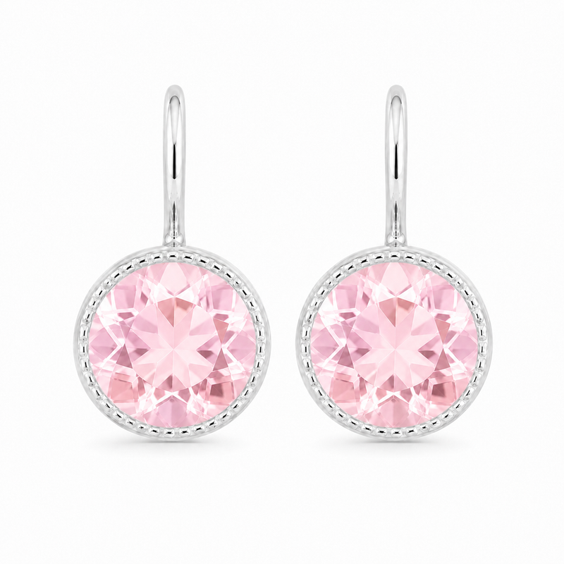 Zilveren oorhangers met rond gefacetteerd in kap gezette edelsteen - 925 zilver - 10 mm · Rozenkwarts · productfoto · steen:rozenkwarts
