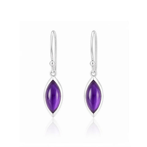 Zilveren oorhangers met marquise geslepen edelstenen - 925 zilver - 10 x 6 mm · Amethist