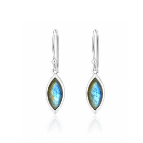Zilveren oorhangers met marquise geslepen edelstenen - 925 zilver - 10 x 6 mm · Labradoriet