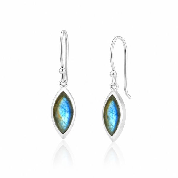 Zilveren oorhangers met marquise geslepen edelstenen - 925 zilver - 10 x 6 mm