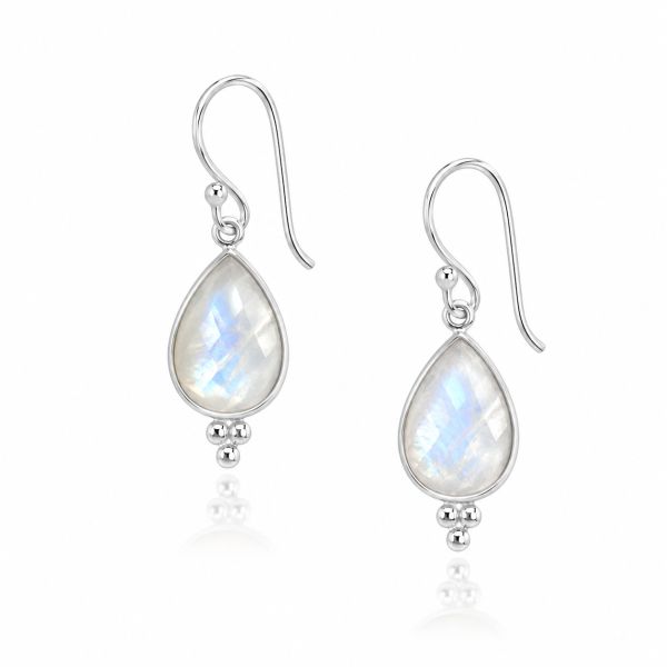 Zilveren oorhangers met druppelvormig in kap gezette edelsteen, gefacetteerd - 925 zilver - 12 x 8 mm