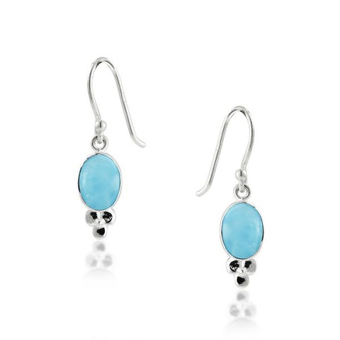 Zilveren oorhangers met ovale edelstenen en zilveren bolletjes - 925 zilver - 8 x 6 mm · Larimar