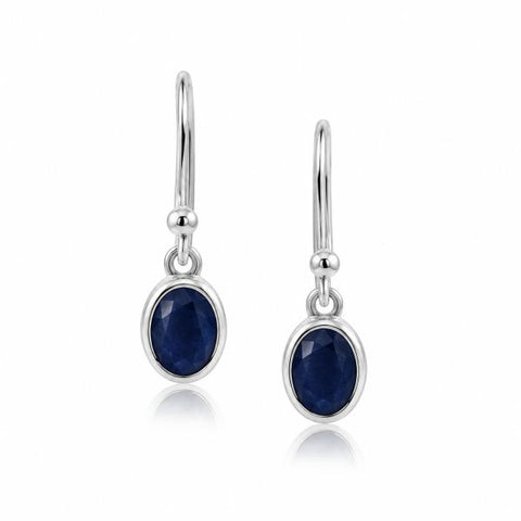 Zilveren oorhangers met ovaal gefaceteerde edelstenen - 925 zilver - 6 x 4 mm · Saffier