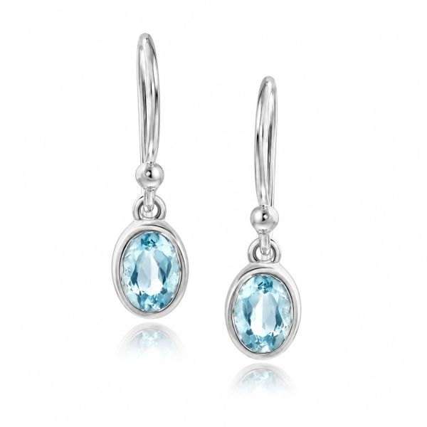 Zilveren oorhangers met ovaal gefaceteerde edelstenen - 925 zilver - 6 x 4 mm · Blauwe Topaas · productfoto · steen:blauwe-topaas