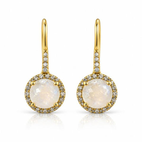 Goldplated oorhangers met rond facet geslepen edelstenen afgezet met diamant - goldplated zilver - 8 mm