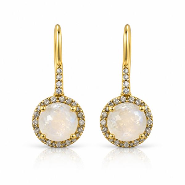 Goldplated oorhangers met rond facet geslepen edelstenen afgezet met diamant - goldplated zilver - 8 mm