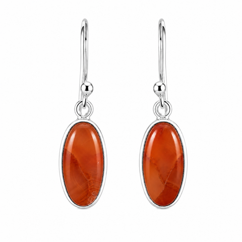 Zilveren oorhangers met ovaal kapgezet edelsteen - 925 zilver - 14 x 8 mm · Carneool