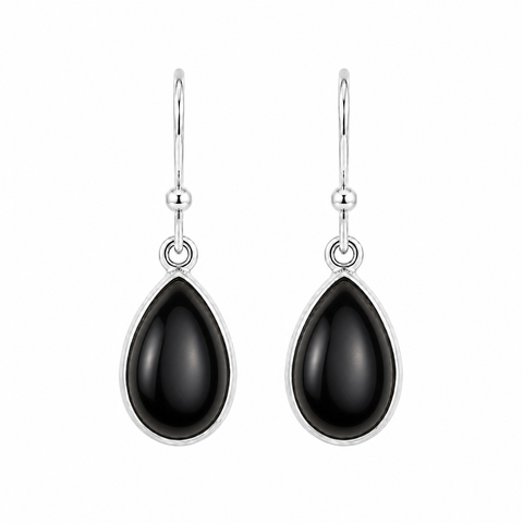 Zilveren oorhanger met druppelvormige edelsteen - 925 zilver - 28 x 9 mm · Onyx