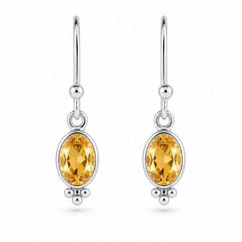 Zilveren oorhangers met ovale edelstenen - 925 zilver - 20 x 6 mm · Citrien
