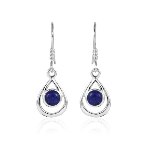Zilveren oorhangers met ronde edelsteen in open druppel - 925 zilver - 5 mm · Lapis Lazuli