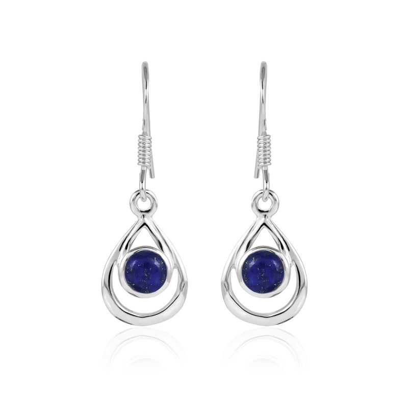 Zilveren oorhangers met ronde edelsteen in open druppel - 925 zilver · Lapis Lazuli · productfoto · steen:lapis-lazuli