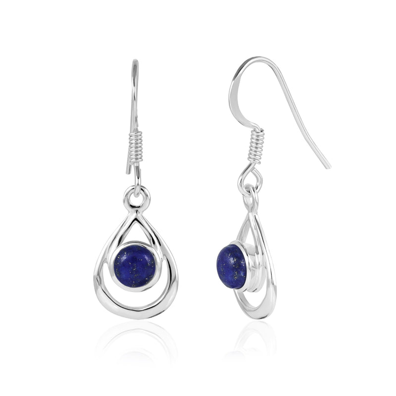 Zilveren oorhangers met ronde edelsteen in open druppel - 925 zilver · Lapis Lazuli · productfoto · steen:lapis-lazuli