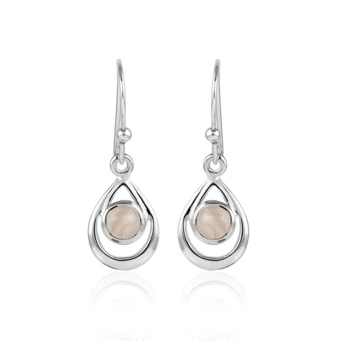 Zilveren oorhangers met ronde edelsteen in open druppel - 925 zilver - 5 mm · Rozenkwarts