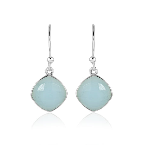 Zilveren oorhangers met vierkant facet geslepen edelstenen - 925 zilver - 10 x 10 mm · Chalcedoon