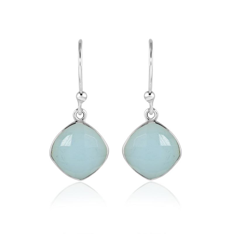 Zilveren oorhangers met kussen geslepen gefacetteerde edelsteen - 925 zilver · Chalcedoon · productfoto · steen:chalcedoon