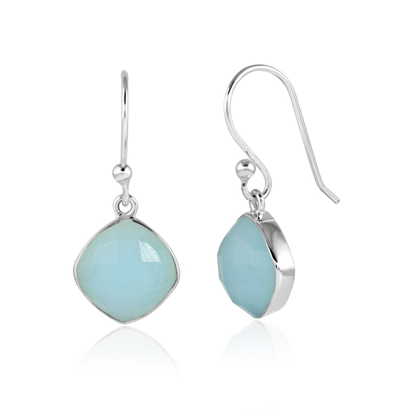 Zilveren oorhangers met kussen geslepen gefacetteerde edelsteen - 925 zilver · Chalcedoon · productfoto · steen:chalcedoon