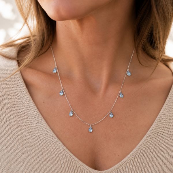 Zilveren collier met druppelvormig edelstenen - 925 zilver - 40 cm