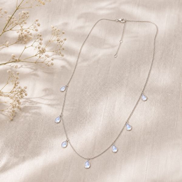 Zilveren collier met druppelvormig edelstenen - 925 zilver - 40 cm