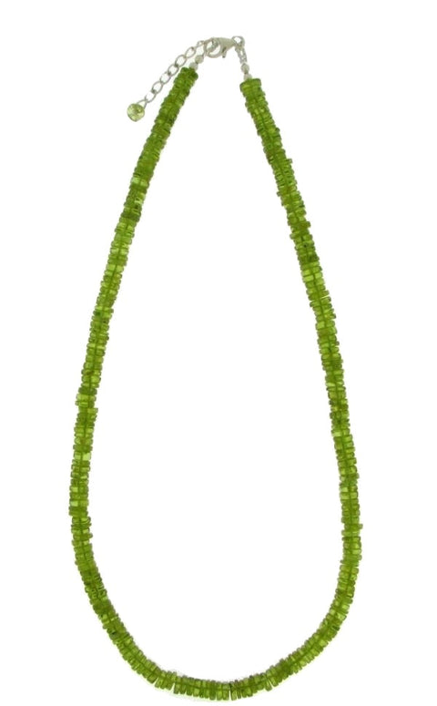 Zilveren collier met plat schijfvormig geslepen edelsteen - 925 zilver - 5 mm · Peridoot