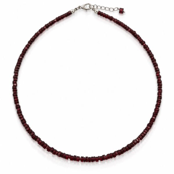 Zilveren collier met vierkante geslepen edelstenen - 925 zilver - 5 mm · Granaat · productfoto · steen:granaat