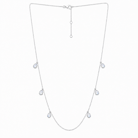 Zilveren collier met druppelvormig hangende edelsteen - 925 zilver - 40 cm · Regenboog Maansteen