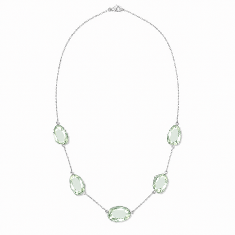 Zilveren collier met vrijvormig in kap gezette edelsteen, gefacetteerd - 925 zilver - 49 cm · Prasioliet