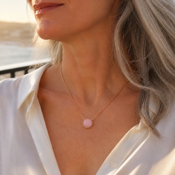 Zilveren collier met ronde edelsteen - 925 zilver - 10 mm