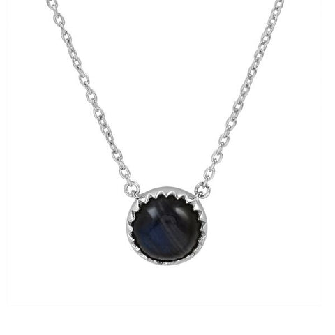 Zilveren collier met ronde edelsteen - 925 zilver - 10 mm · Labradoriet