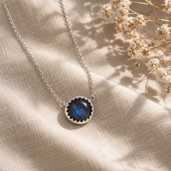 Zilveren collier met ronde edelsteen - 925 zilver - 10 mm