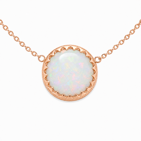 Zilveren collier met rond in geschulpte zetting gezette edelsteen - 925 zilver - 10 mm · Opaal