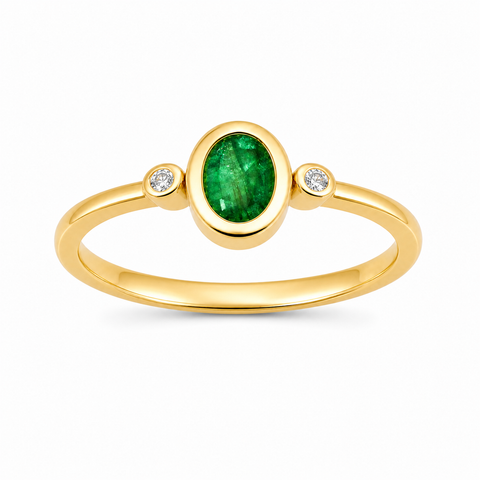 Ring met edelsteen en diamanten - goldplated zilver - 6 x 4 mm