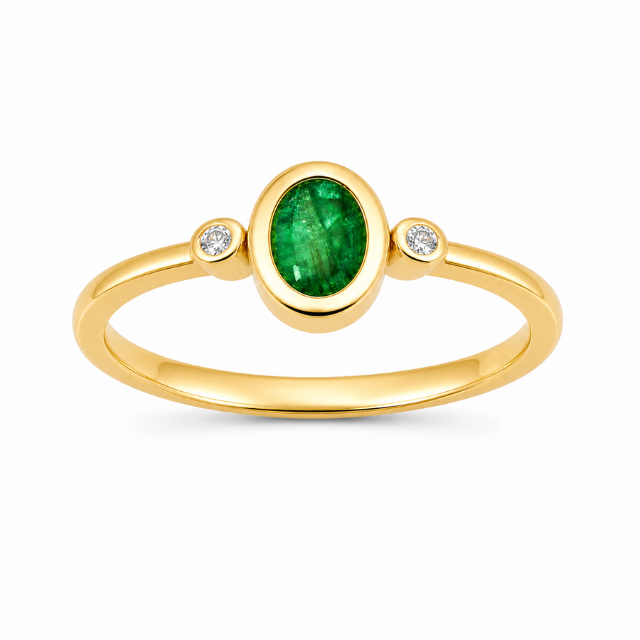 Ring met edelsteen en diamanten - goldplated zilver - 6 x 4 mm · None · productfoto · steen:None