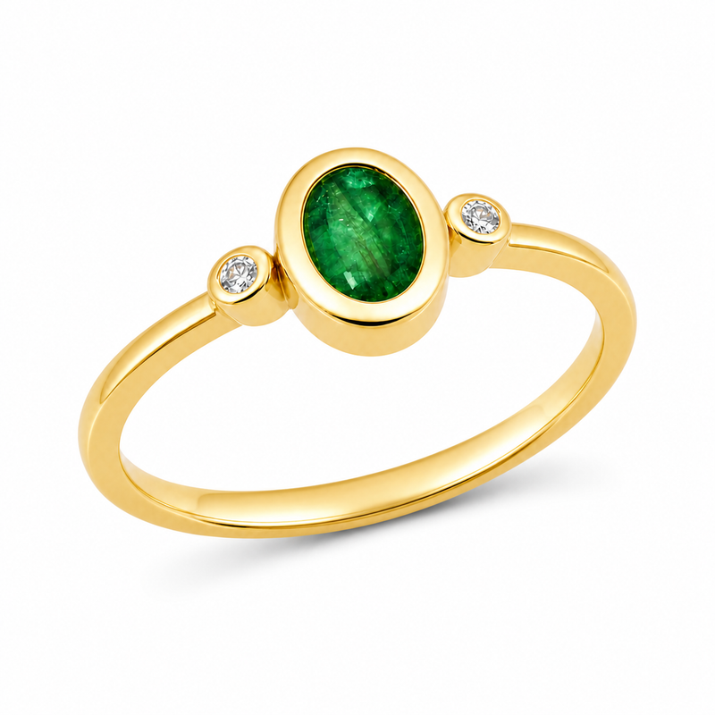 Ring met edelsteen en diamanten - goldplated zilver - 6 x 4 mm · None · detail · steen:None