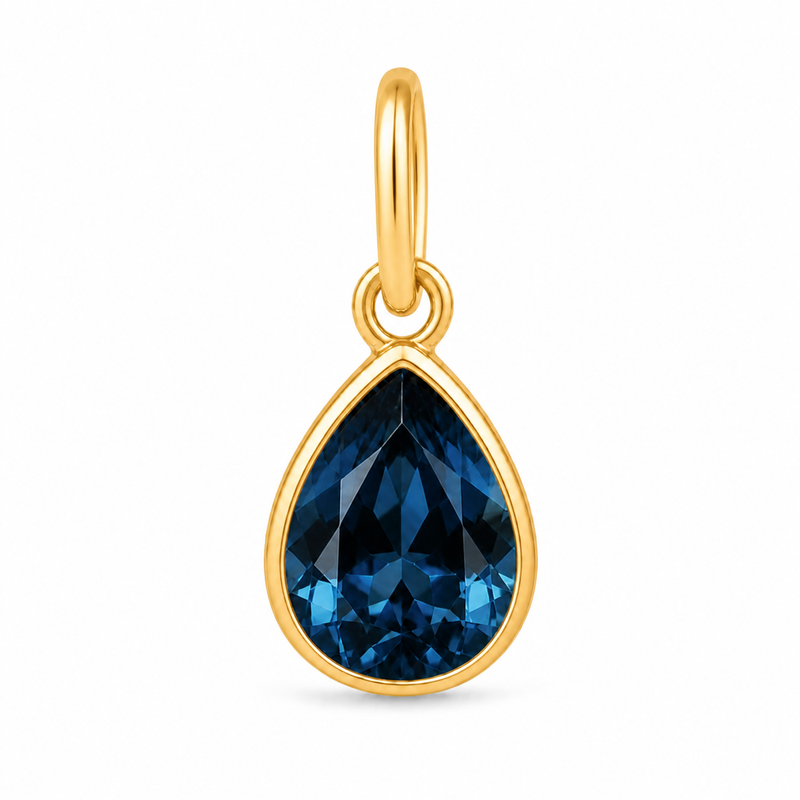 Gouden hanger met Labradoriet edelsteen · London Blauwe Topaas · detail · steen:london-blauwe-topaas