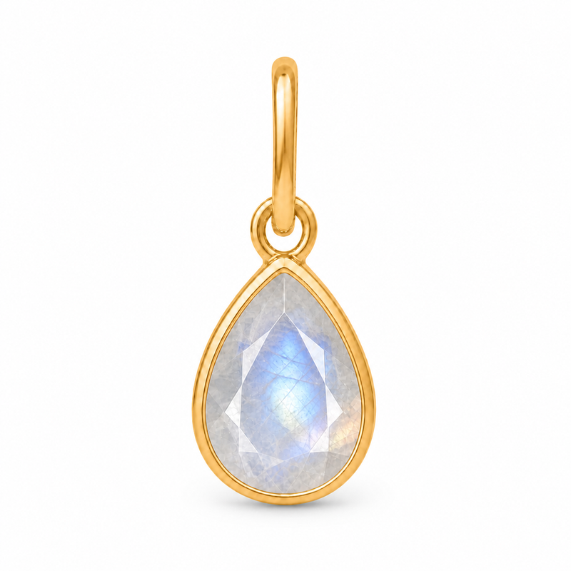 Hanger met edelsteen, gefacetteerd - goldplated zilver - 7 x 5 mm · Regenboog Maansteen · detail · steen:regenboog-maansteen