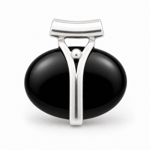 Zilveren hanger met edelsteen - 925 zilver - 23 x 24 mm · Onyx