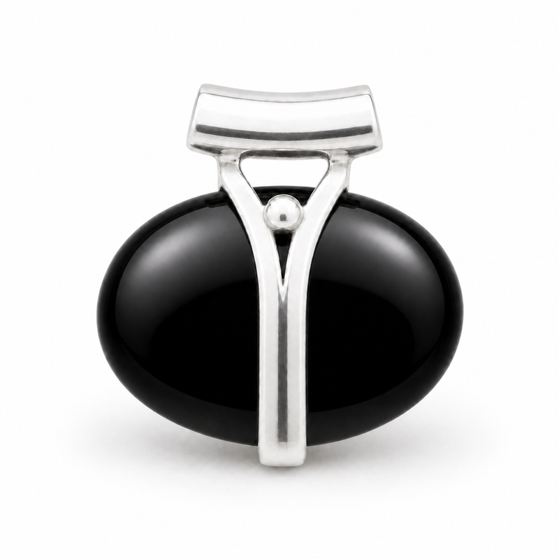 Zilveren hanger met edelsteen - 925 zilver - 23 x 24 mm · Onyx · detail · steen:onyx