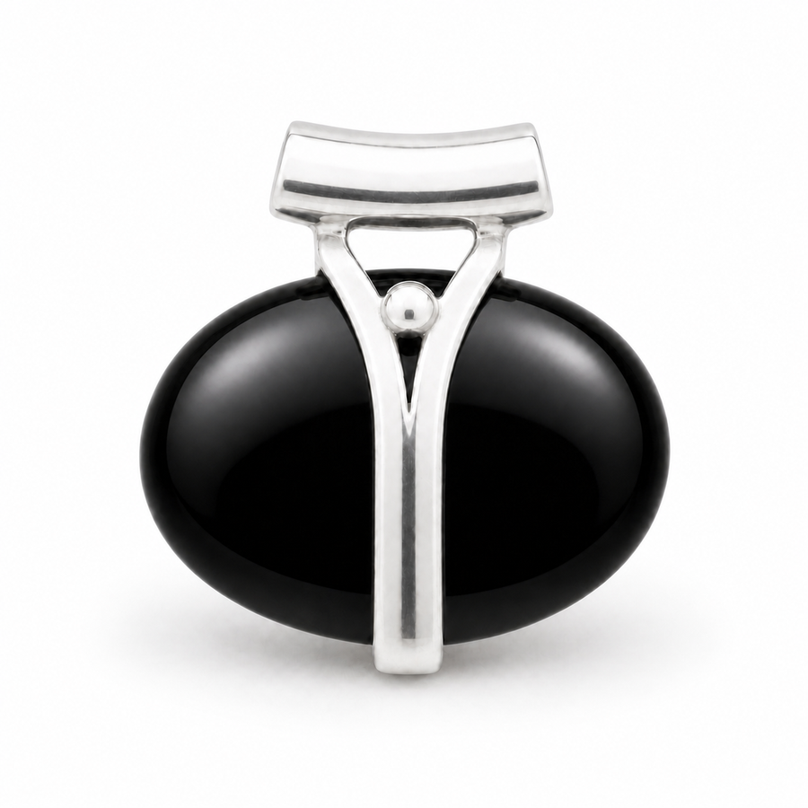 Zilveren hanger met edelsteen - 925 zilver - 23 x 24 mm · Onyx · detail · steen:onyx